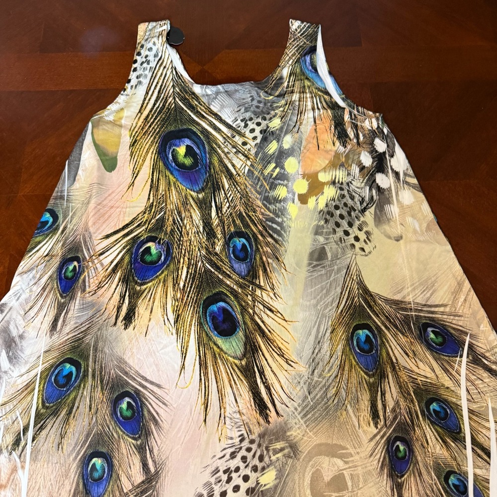 Jostar Sz XL Tan Multicolor Rhinestone‎ Studded Peacock Polyester Spandex Dress - Picture 4 of 8